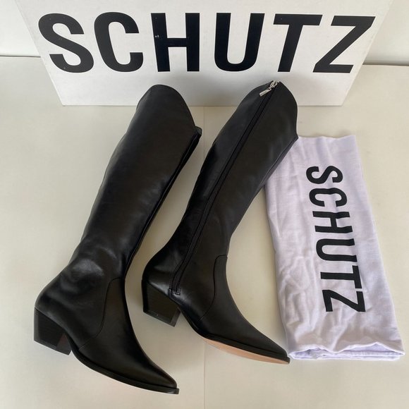 NIB SCHUTZ FANTINNE TALL LEATHER WESTERN BLACK BOOTS - Picture 5 of 9